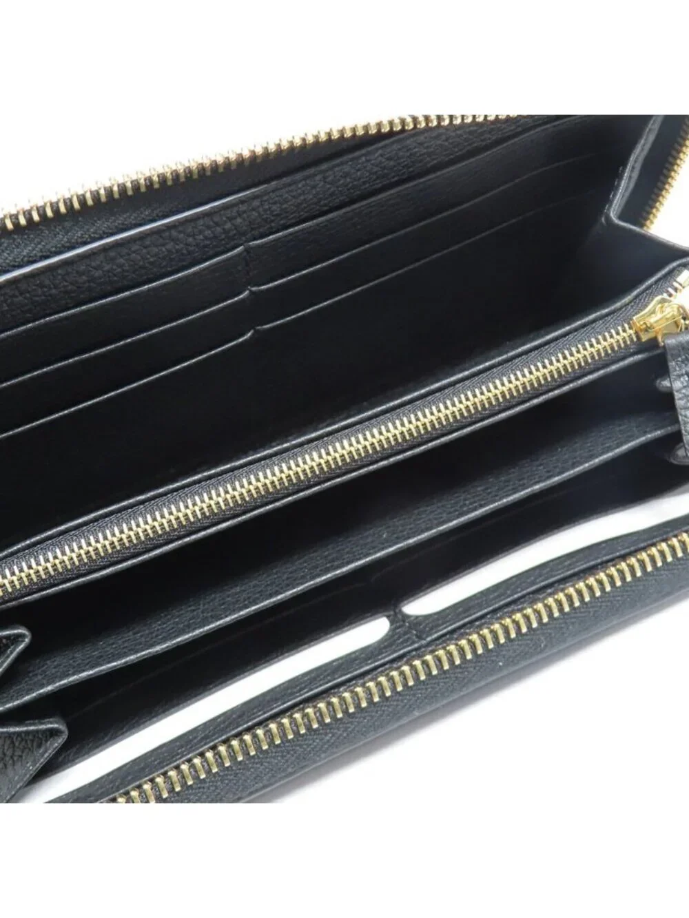 Gucci Logo Zip Around Wallet Black Gold Leather